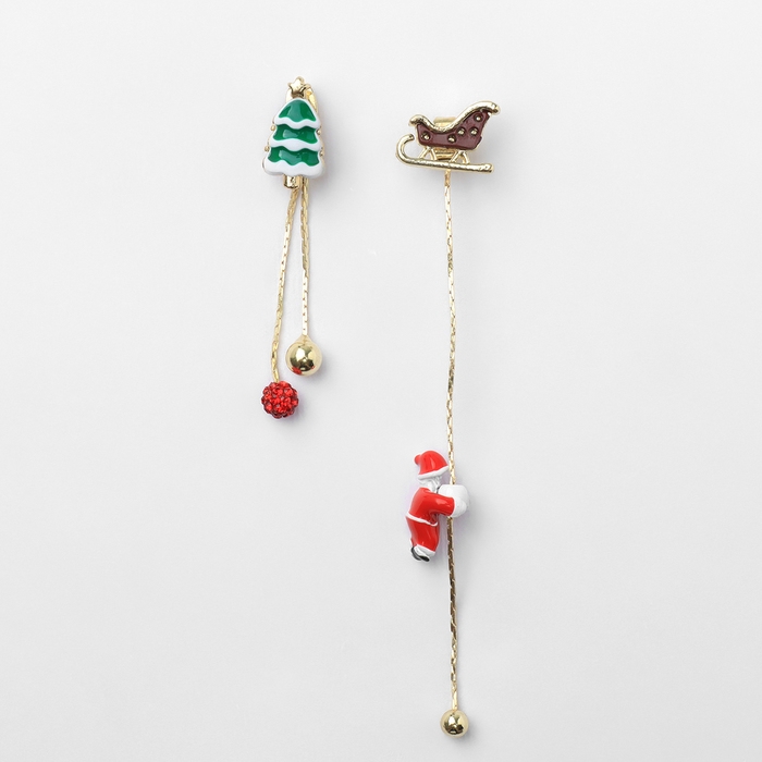 Новый год! Серьги «Новогодние» висячие, дед мороз, цветные в золоте Новый год! Серьги «Новогодние» висячие, дед мороз, цветные в золоте