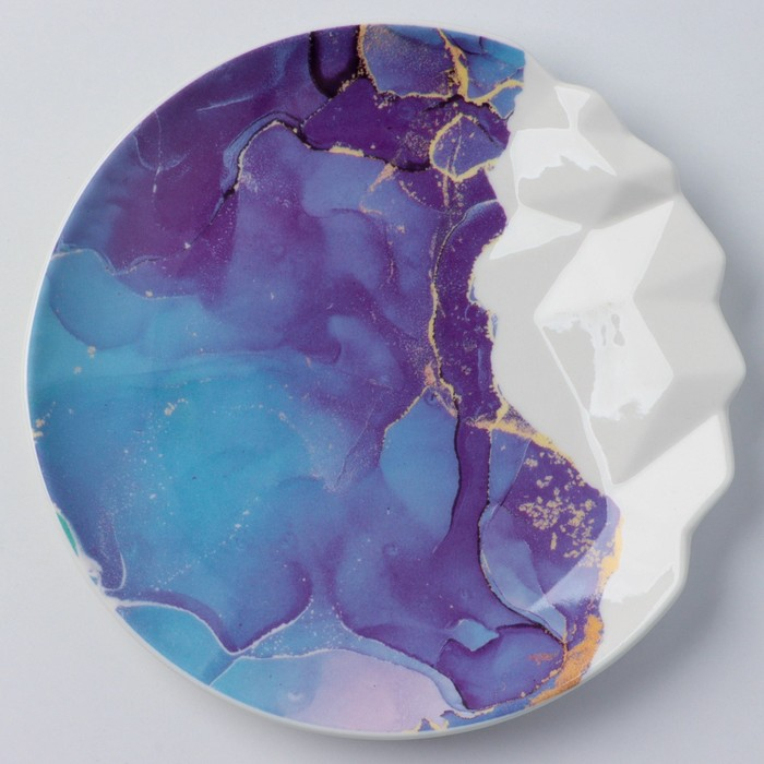 Блюдо керамическое для подачи &laquo;Мрамор&raquo;, 17 см, цвет бело-синий