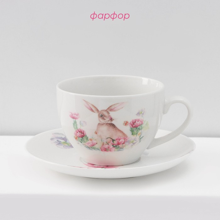 Сервиз фарфоровый чайный Доляна «Зайка», 12 предметов: 6 чашек 250 мл, 6 блюдец d=15 см, цвет белый Сервиз фарфоровый чайный Доляна «Зайка», 12 предметов: 6 чашек 250 мл, 6 блюдец d=15 см, цвет белый
