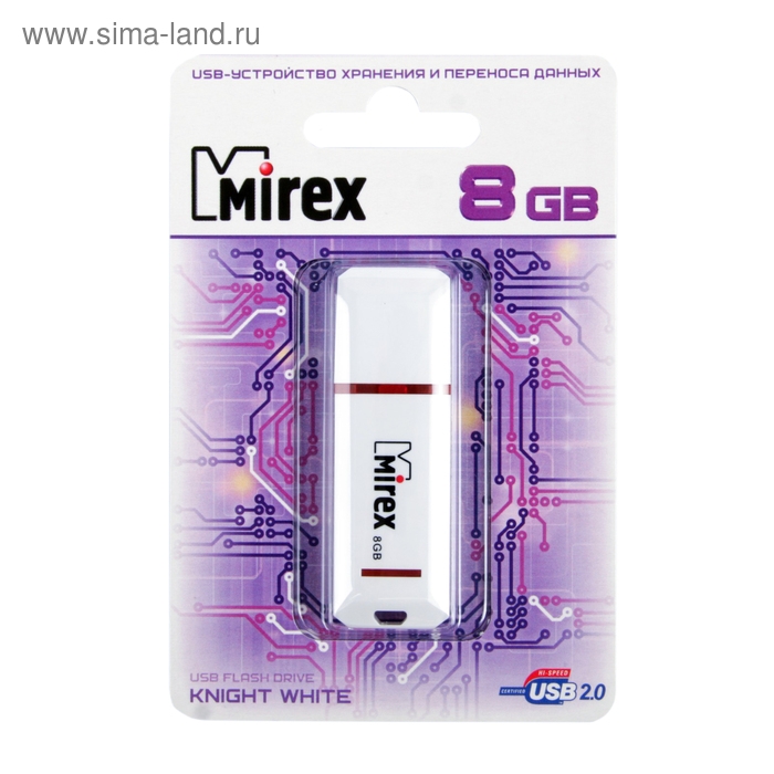 Флешка Mirex KNIGHT WHITE, 8 Гб, USB2.0, чт до 25 Мб/с, зап до 15 Мб/с, белая Флешка Mirex KNIGHT WHITE, 8 Гб, USB2.0, чт до 25 Мб/с, зап до 15 Мб/с, белая