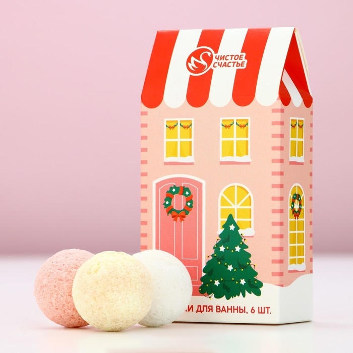 Подарочный набор косметики, бомбочки для ванны, 6 х 20 г, аромат вишнёвого пирога, сливочного пломбира и булочки с корицей, Новый Год Подарочный набор косметики, бомбочки для ванны, 6 х 20 г, аромат вишнёвого пирога, сливочного пломбира и булочки с корицей, Новый Год