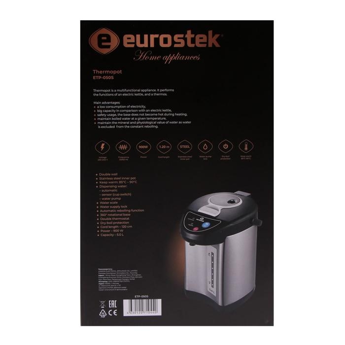 Термопот Eurostek ETP-050S, 5 л, 900 Вт, серебристый Термопот Eurostek ETP-050S, 5 л, 900 Вт, серебристый