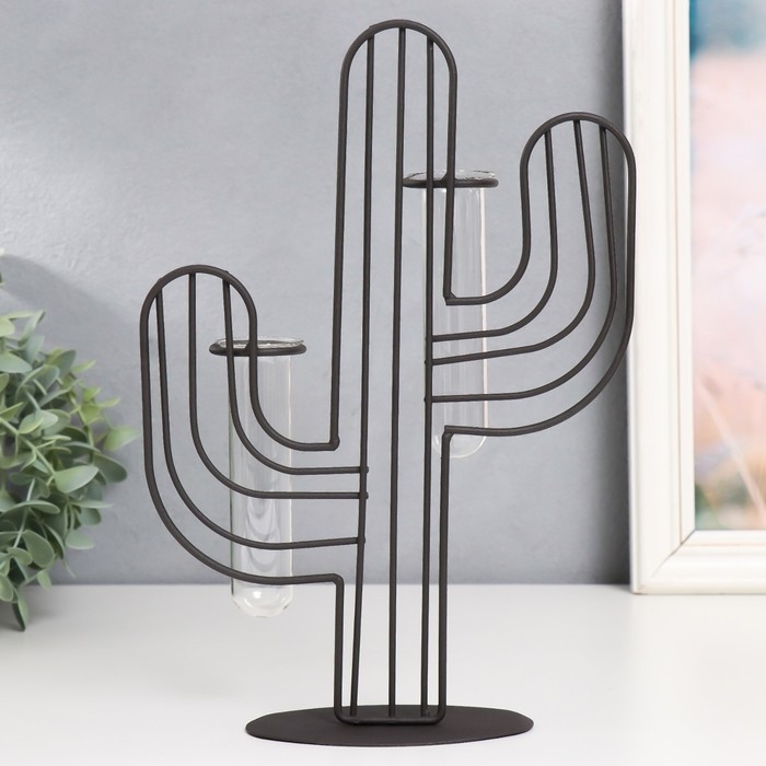 Декор металл, стекло  Декор металл, стекло "Кактус" чёрный 19х5,5х27 см