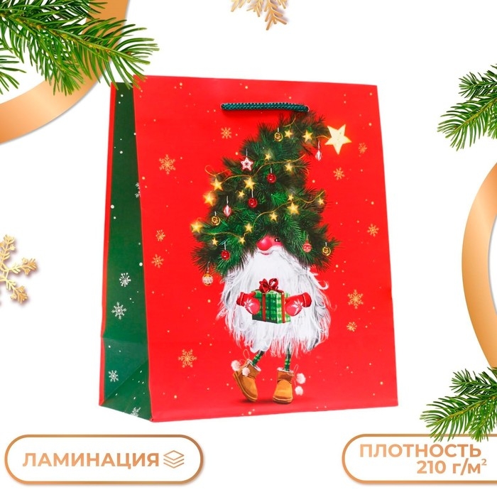 Новый год. Пакет подарочный Новый год. Пакет подарочный "Маленький гном", 18 х 22,3 х 10 см.