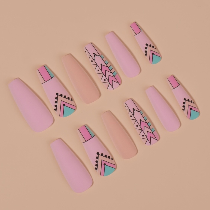 Накладные ногти «Узор», 12 шт, с клеевыми пластинами, форма балерина, разноцветные Накладные ногти «Узор», 12 шт, с клеевыми пластинами, форма балерина, разноцветные