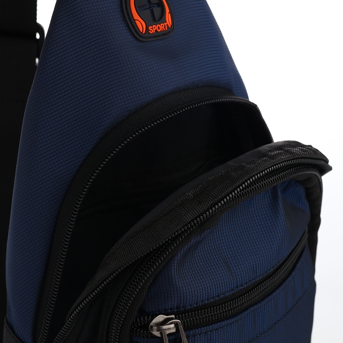 Сумка-слинг из текстиля, 3 наружных кармана, цвет синий Сумка-слинг из текстиля, 3 наружных кармана, цвет синий