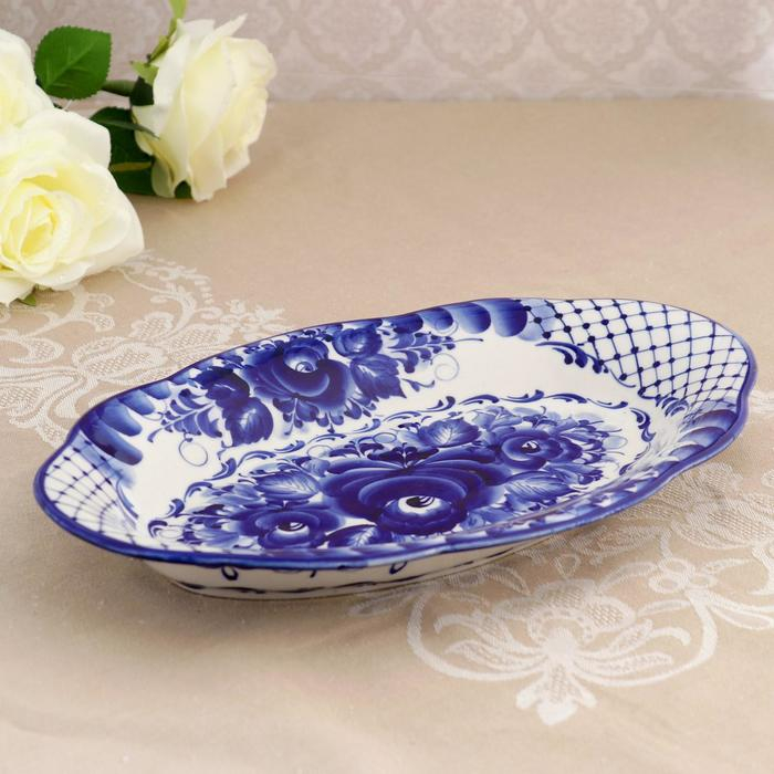 Блюдо «Цветы», 30×19×3,5 см, гжель Блюдо «Цветы», 30×19×3,5 см, гжель