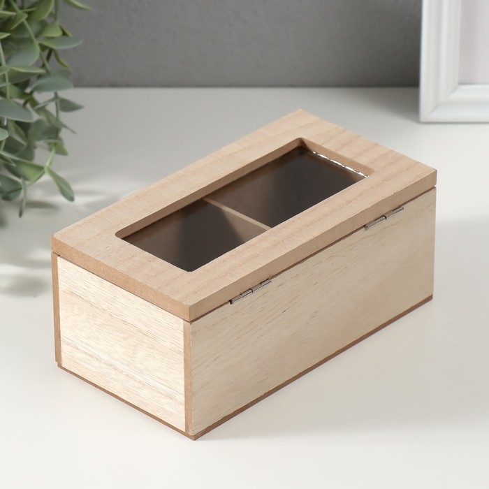 Шкатулка дерево 2 деления  Шкатулка дерево 2 деления "Цветочный узор" 8,8х16,2х7 см