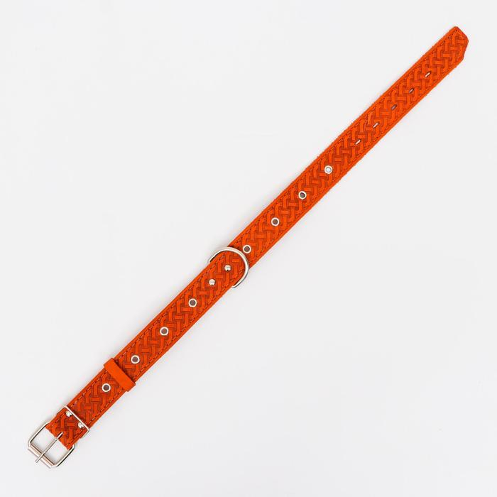 Ошейник кожаный тисненый однослойный, безразмерный, 64 х 3,5 см, ОШ 31-60 см, рыжий Ошейник кожаный тисненый однослойный, безразмерный, 64 х 3,5 см, ОШ 31-60 см, рыжий