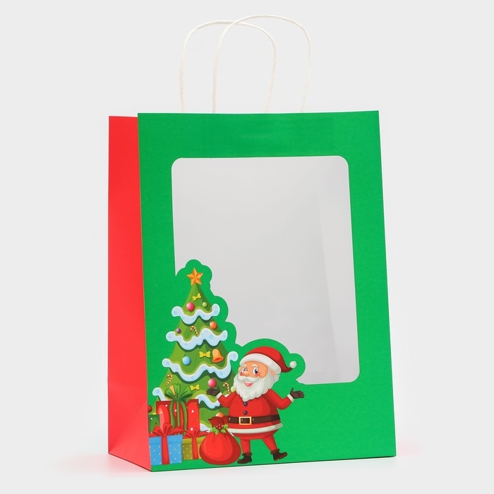 Пакет подарочный новогодний с окном Пакет подарочный новогодний с окном "Дед Мороз" 26 х 35 х 16 см.