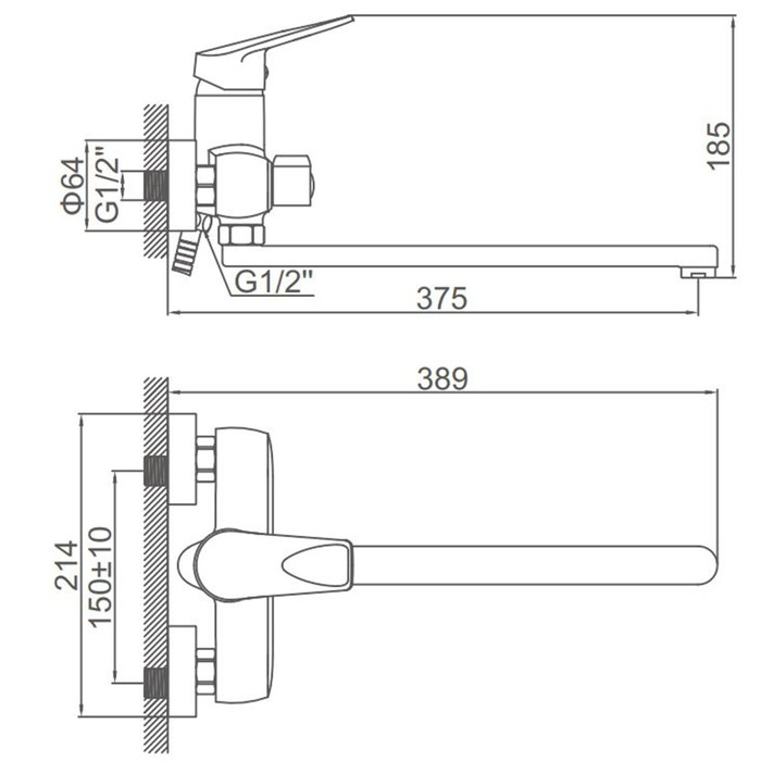 Cмеситель для ванны Accoona A7110, однорычажный, 2-режимный картридж, латунь, хром