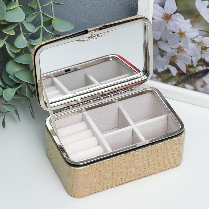 Шкатулка кожзам для украшений  Шкатулка кожзам для украшений "Мелкие квадратики. Золото" 6х7х12 см