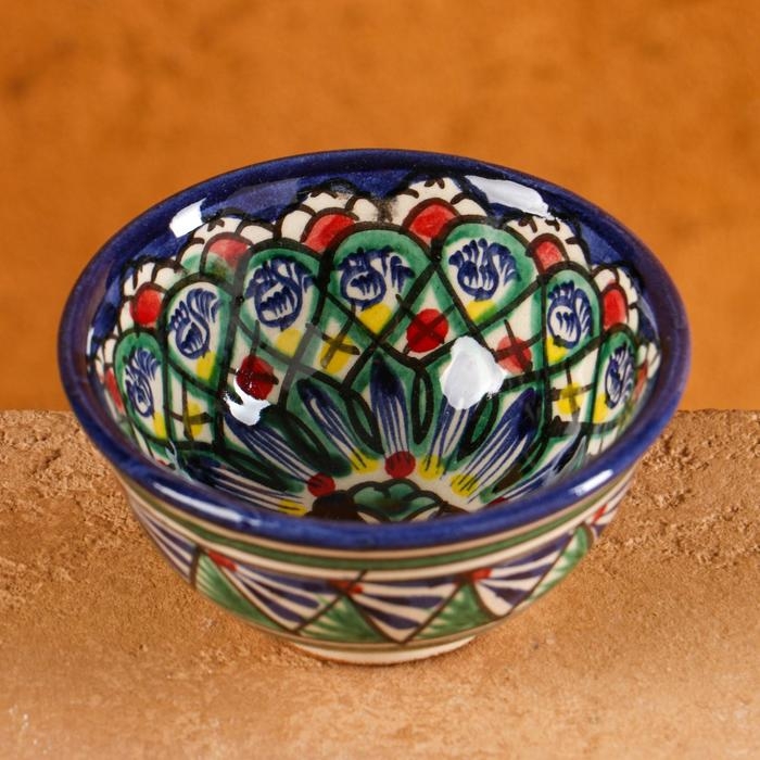 Пиала Риштанская керамика  Пиала Риштанская керамика "Узоры", 8,5 см, малая коньячная, микс