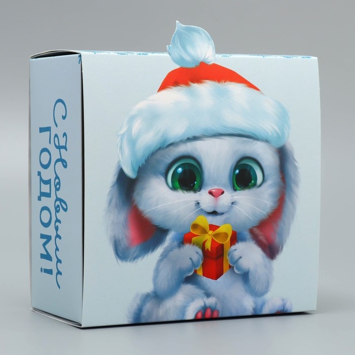 Подарочная коробка новогодняя складная «Зайчик с подарком», 15 х 15 х 8 см, Новый год Подарочная коробка новогодняя складная «Зайчик с подарком», 15 х 15 х 8 см, Новый год