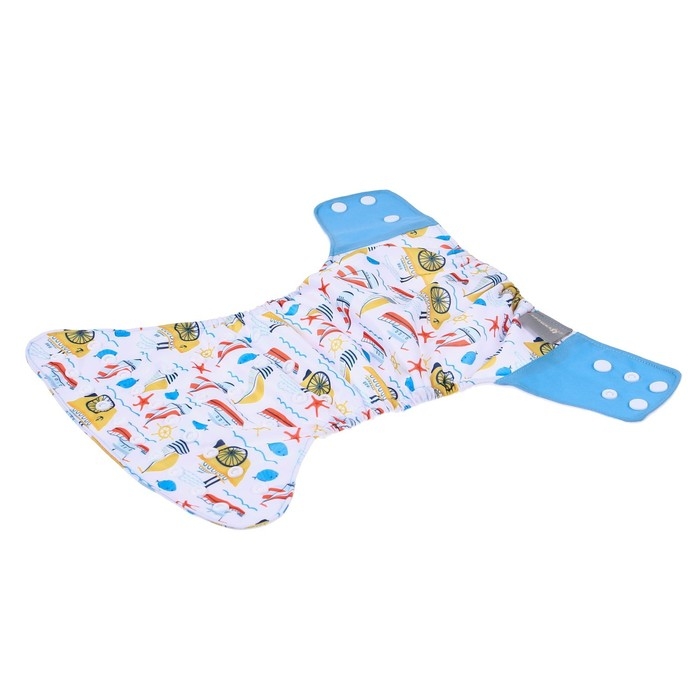 Многоразовый подгузник «Корабли», 3-15 кг, цвет белый, Крошка Я Многоразовый подгузник «Корабли», 3-15 кг, цвет белый, Крошка Я