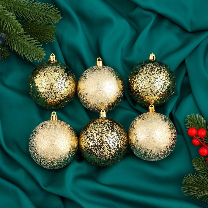 Набор шаров пластик d-8 см, 6 шт Набор шаров пластик d-8 см, 6 шт "Мэдисон" чёрный золото