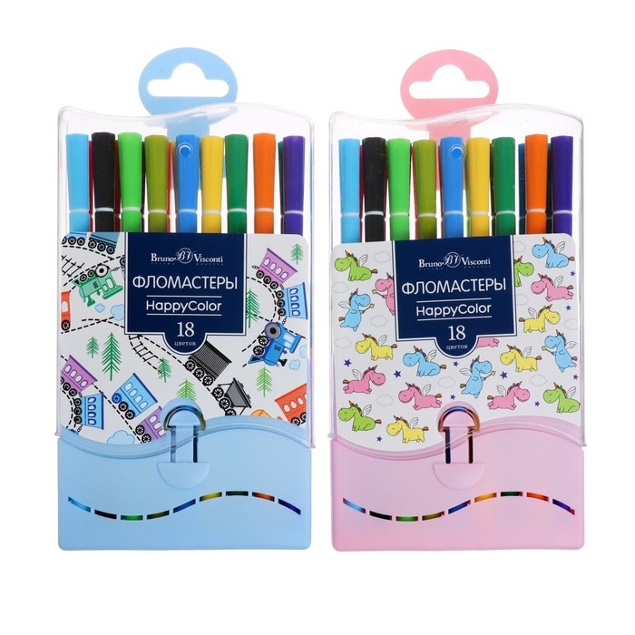Фломастеры 18 цветов HappyColor, на водной основе, в пластиковом пенале, МИКС Фломастеры 18 цветов HappyColor, на водной основе, в пластиковом пенале, МИКС