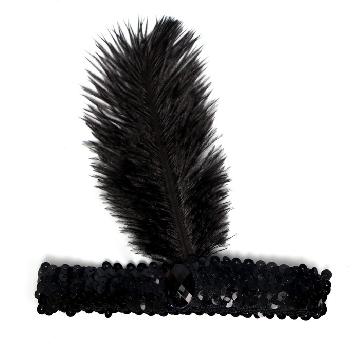 Повязка на голову с пером карнавальная, цвет черный Повязка на голову с пером карнавальная, цвет черный