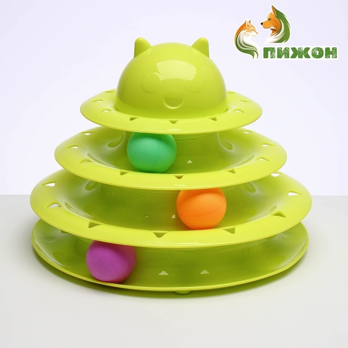 Игровой комплекс  Игровой комплекс "Пижон" для кошек с 3 шариками, 24,5 х 24,5 х 13 см, зелёный