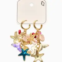 Серьги "Морской мир" подвесочки, цветные в золоте