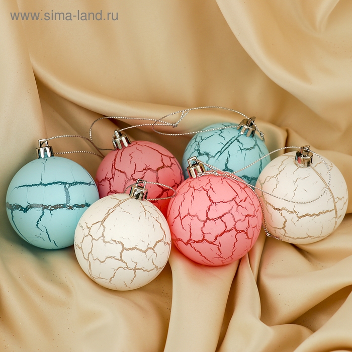 Набор шаров пластик d-6 см, 6 шт Набор шаров пластик d-6 см, 6 шт "Кракле" микс
