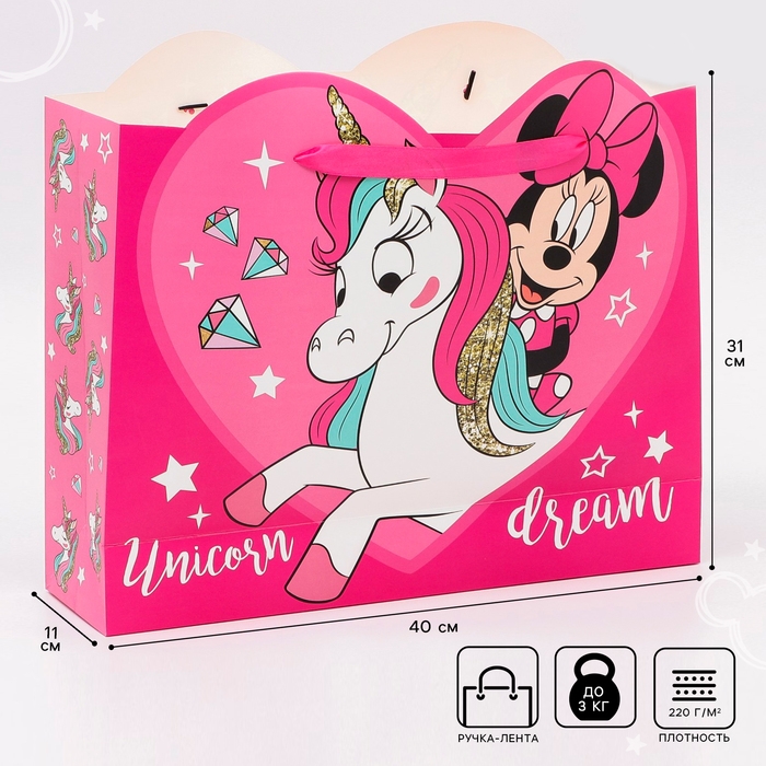 Пакет подарочный, 40х31х11.5 см, упаковка, Минни Маус и Единорог Пакет подарочный, 40х31х11.5 см, упаковка, Минни Маус и Единорог