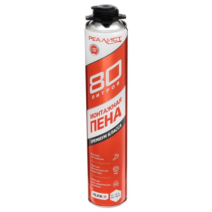 Пена монтажная REALIST PRO Red, пистолетная, летняя, 1000 мл Пена монтажная REALIST PRO Red, пистолетная, летняя, 1000 мл