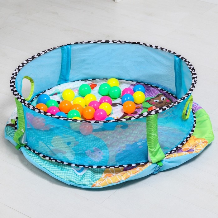 Развивающий коврик «Друзья Африки», бортик, с дугами, голубой, 30 цв. шаров, р - р 77х76х0,5 см. Развивающий коврик «Друзья Африки», бортик, с дугами, голубой, 30 цв. шаров, р - р 77х76х0,5 см.