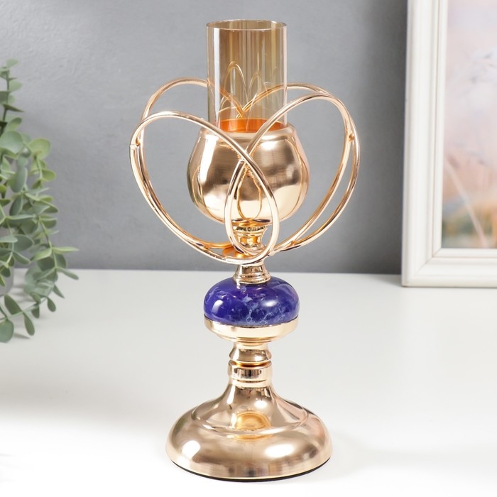 Подсвечник металл на 1 свечу Подсвечник металл на 1 свечу "Сплетение колец. Синий мраморный элемент" золото 29х14х14 см