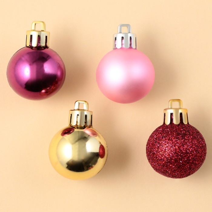 Шары ёлочные новогодние, на Новый год, пластик, d=3 см, 16 шт., цвет винный, розовый и золотой Шары ёлочные новогодние, на Новый год, пластик, d=3 см, 16 шт., цвет винный, розовый и золотой