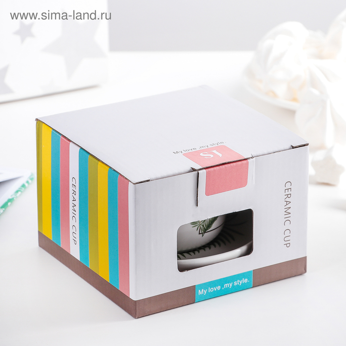 Набор керамический чайный с ложкой «Ботаника», 2 предмета: чашка 200 мл, блюдце, цвет МИКС Набор керамический чайный с ложкой «Ботаника», 2 предмета: чашка 200 мл, блюдце, цвет МИКС