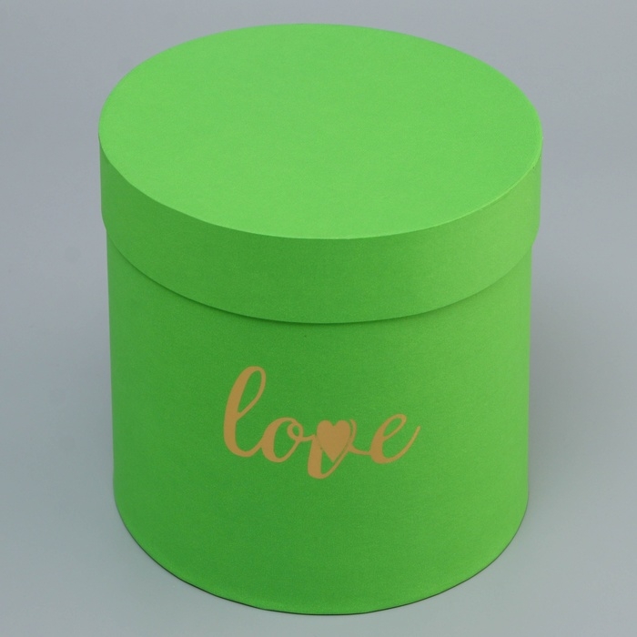 Коробка круглая, с тиснением Коробка круглая, с тиснением"Love"салатовая,18*18*18см