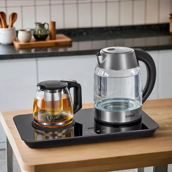 Чайный набор Kitfort КТ-6608, стекло, 1.7/1 л, 2200 Вт, регулировка t°, дисплей, чёрный Чайный набор Kitfort КТ-6608, стекло, 1.7/1 л, 2200 Вт, регулировка t°, дисплей, чёрный