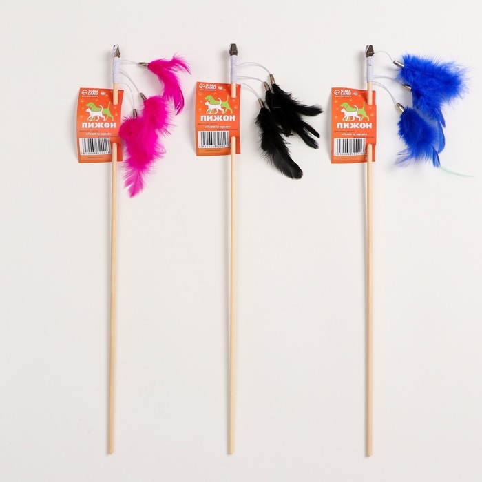Дразнилка - удочка  Дразнилка - удочка "Салют из перьев" на деревянной палочке, микс цветов