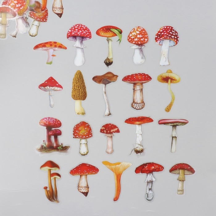 Наклейки для творчества пластик PVC Наклейки для творчества пластик PVC "Грибные истории" набор 40 шт 9х10.5 см