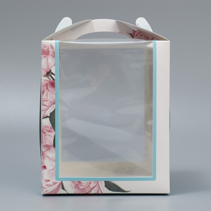 Коробка под маленький торт, кондитерская упаковка, «Пионы», 15 х 15 х 18 см Коробка под маленький торт, кондитерская упаковка, «Пионы», 15 х 15 х 18 см