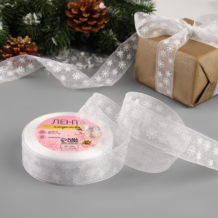Новый год! Лента капроновая «Снежинки», 25 мм × 23 ± 1 м, цвет серебряный/белый Новый год! Лента капроновая «Снежинки», 25 мм × 23 ± 1 м, цвет серебряный/белый