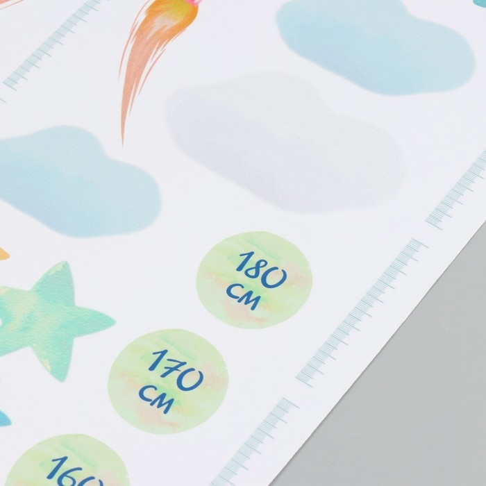 Наклейка интерьерная цветная ростомер Наклейка интерьерная цветная ростомер "Запуск ракеты" 50х70 см