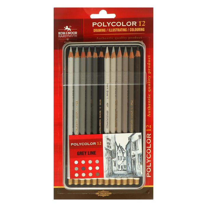 Карандаши 12 цветов GRAY LINE, в пенале Карандаши 12 цветов GRAY LINE, в пенале