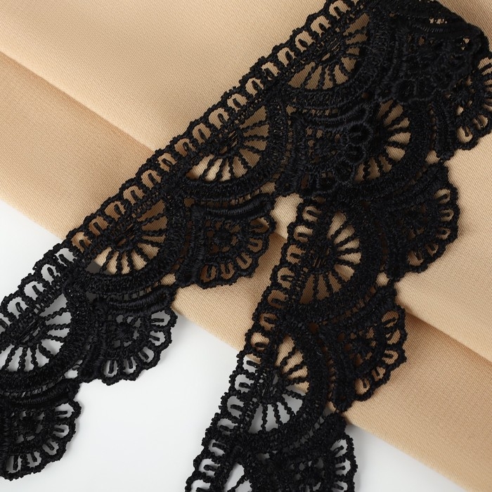 Кружево гипюровое, 35 мм × 11 ± 1 м, цвет чёрный Кружево гипюровое, 35 мм × 11 ± 1 м, цвет чёрный