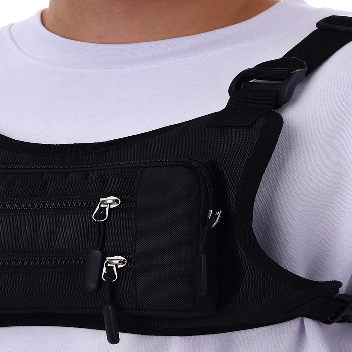 Сумка нагрудная на молнии, 2 наружных кармана, цвет чёрный Сумка нагрудная на молнии, 2 наружных кармана, цвет чёрный