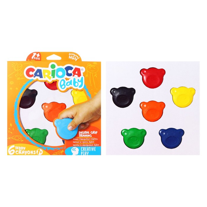 Мелки восковые 6 цветов, Carioca Мелки восковые 6 цветов, Carioca "Baby", фигурные, для малышей
