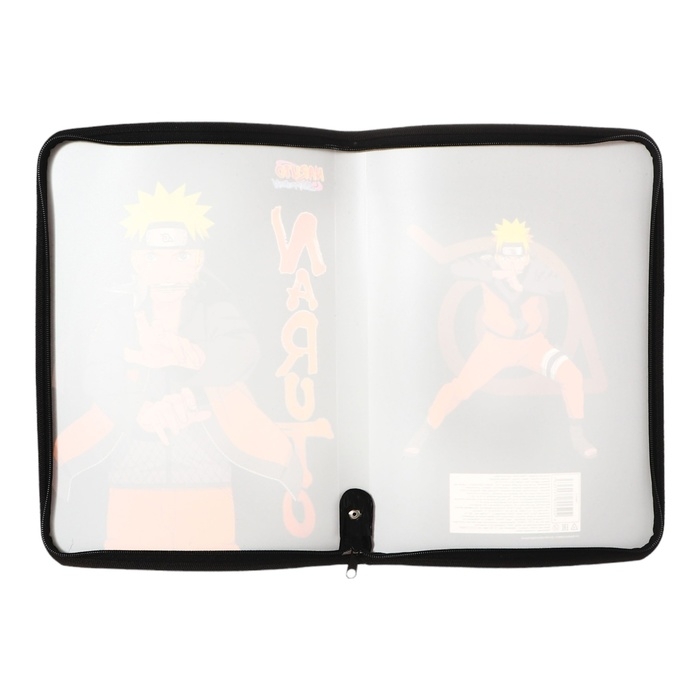 Папка для тетрадей А4, Naruto, универсальная, молния вокруг, пластик, черная Папка для тетрадей А4, Naruto, универсальная, молния вокруг, пластик, черная