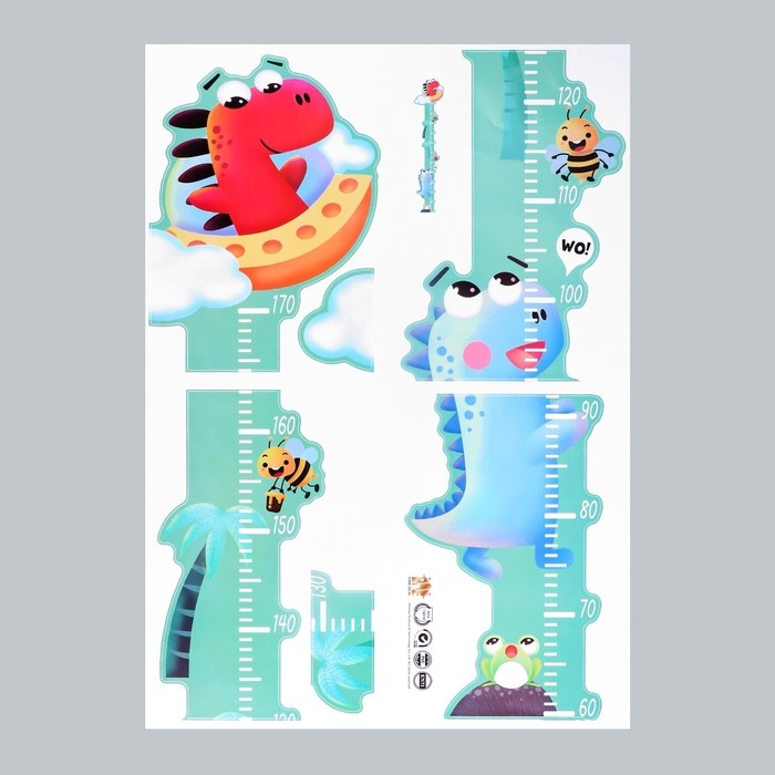Наклейка пластик интерьерная цветная ростомер  Наклейка пластик интерьерная цветная ростомер "Динозаврики всё выше" 50x70 см