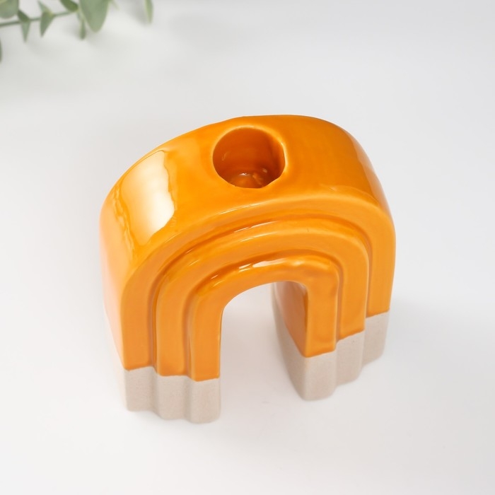 Подсвечник керамика на 1 свечу  Подсвечник керамика на 1 свечу "Скара" песочно-оранжевый 10,2х6х12,8 см