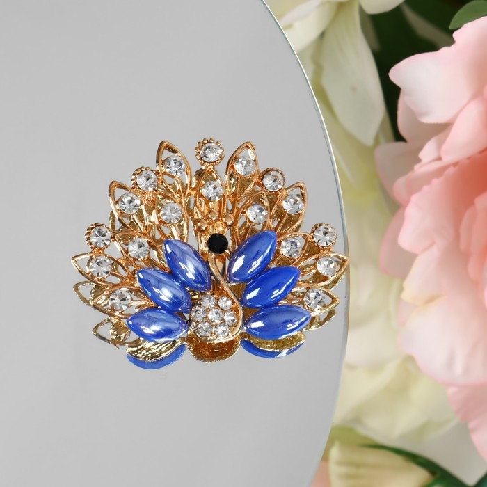 Брошь «Павлин» с пушистым хвостом, цвет синий в золоте Брошь «Павлин» с пушистым хвостом, цвет синий в золоте