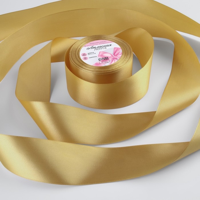 Лента атласная, 50 мм × 23 ± 1 м, цвет золотисто-бежевый №186 Лента атласная, 50 мм × 23 ± 1 м, цвет золотисто-бежевый №186