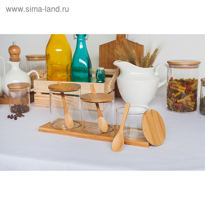 Банки стеклянные для хранения сыпучих продуктов Magistro «Эко», 3 предмета: 220/320/420 мл, с ложками Банки стеклянные для хранения сыпучих продуктов Magistro «Эко», 3 предмета: 220/320/420 мл, с ложками