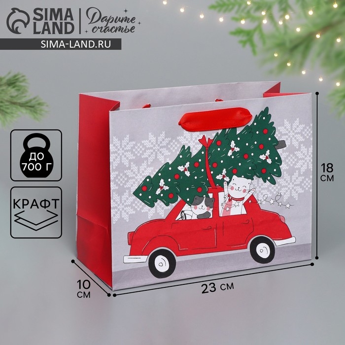 Пакет подарочный новогодний крафтовый горизонтальный «Спешу к тебе», MS 23 х 18 х 10 см, Новый год Пакет подарочный новогодний крафтовый горизонтальный «Спешу к тебе», MS 23 х 18 х 10 см, Новый год
