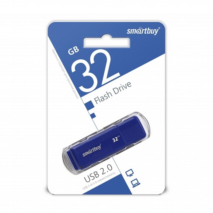 Флешка Smartbuy 32GBDK-B, 32 Гб, USB2.0, чт до 25 Мб/с, зап до 15 Мб/с, синяя Флешка Smartbuy 32GBDK-B, 32 Гб, USB2.0, чт до 25 Мб/с, зап до 15 Мб/с, синяя
